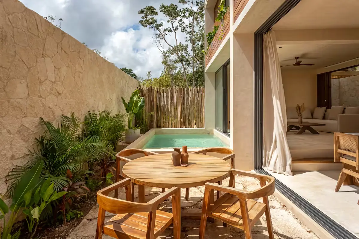 Modern living room in Tulum vacation rental